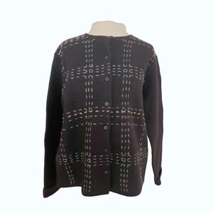 Vintage Villager Sport Liz Claiborne Plaid Knit Button Cardigan Sweater Women'sM